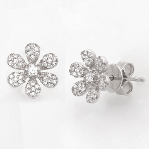 14KW 0.30CTW DIAMOND 6-PETAL FLOWER SHAPE EARRINGS