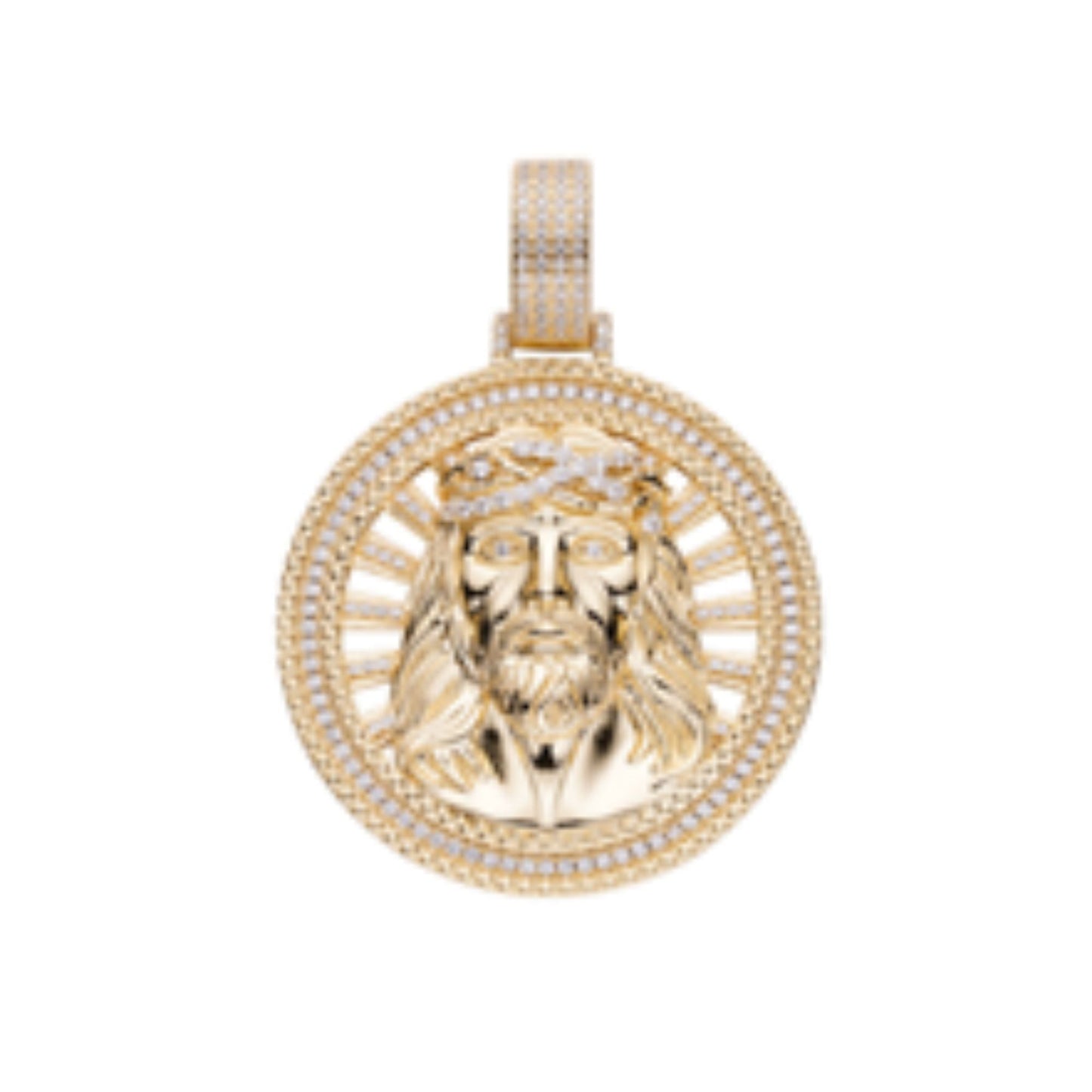Sterling Silver Moissanite Jesus Religious Pendant RP+GP 1-3/8 Cttw