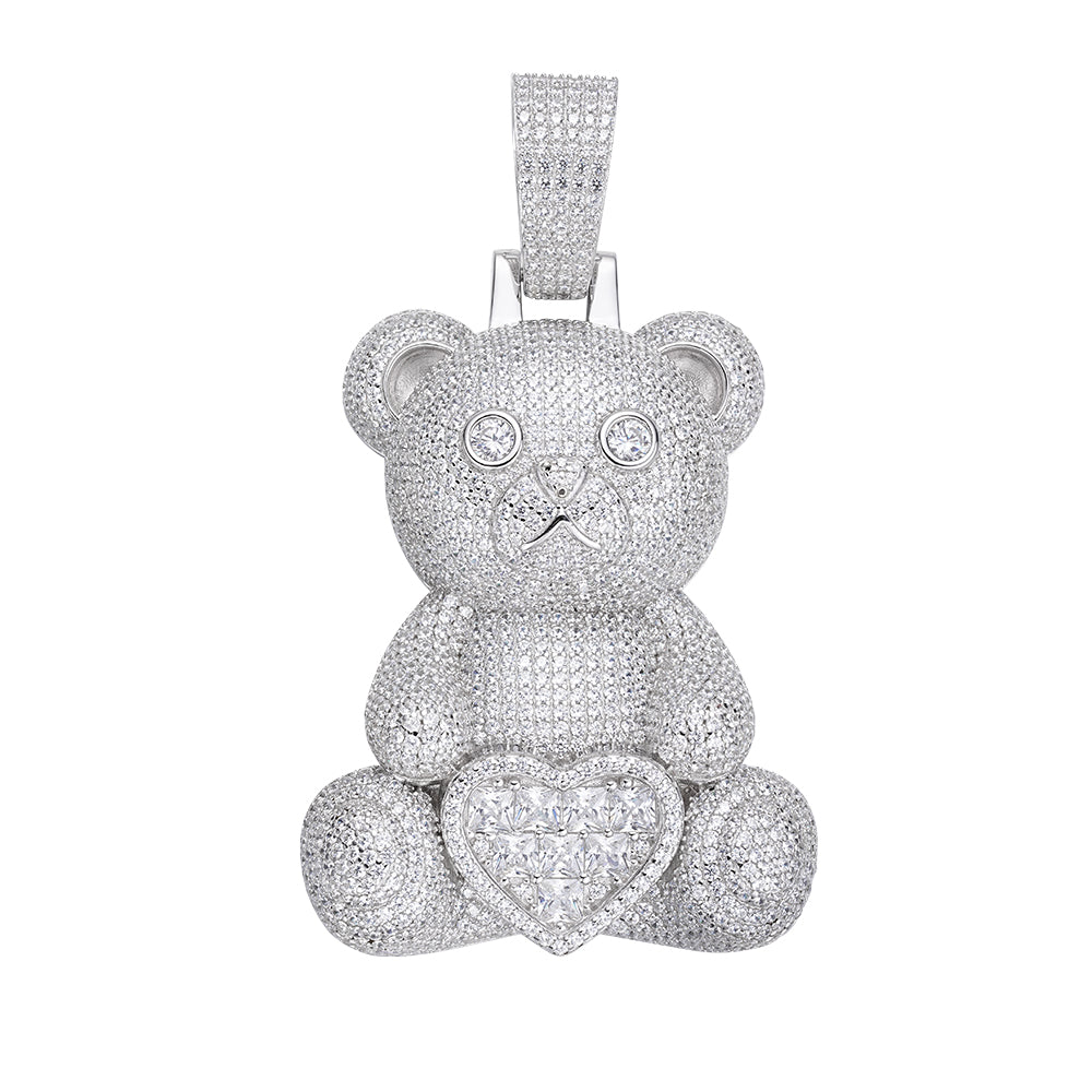 Sterling Silver 60mm Round Baguette Moissanite Teddy Animal Pendant RP 20-7/8 Cttw