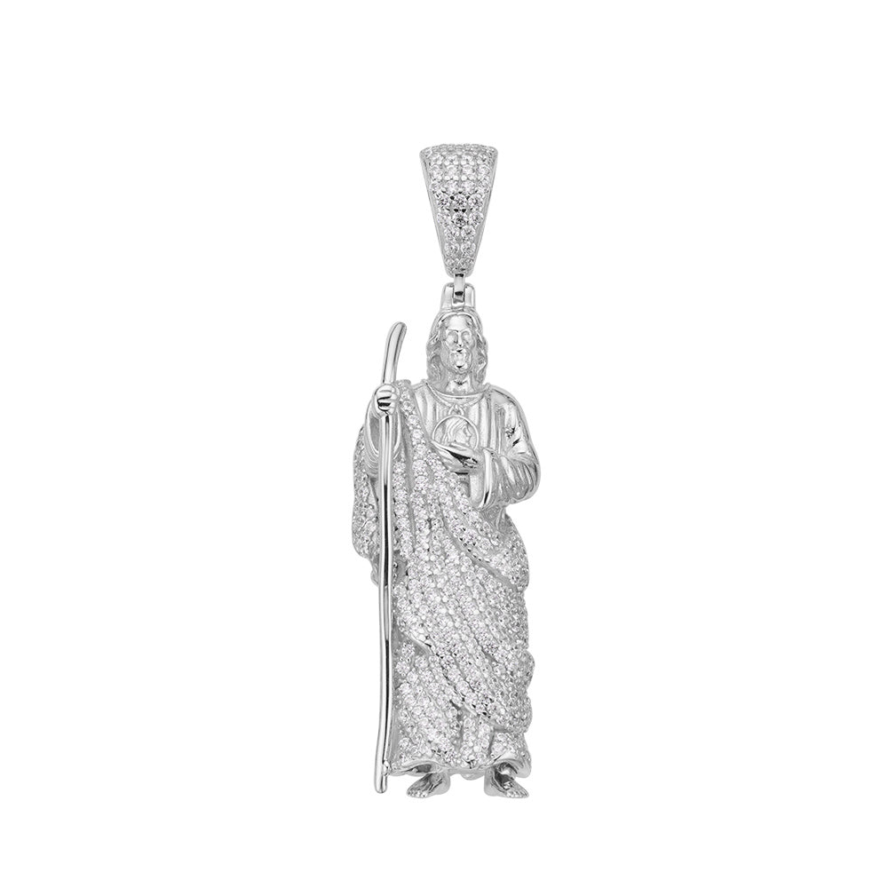 S.Silver 50mm Round Moissanite Jesus Religious Pendant RP 4-3/8 Cttw