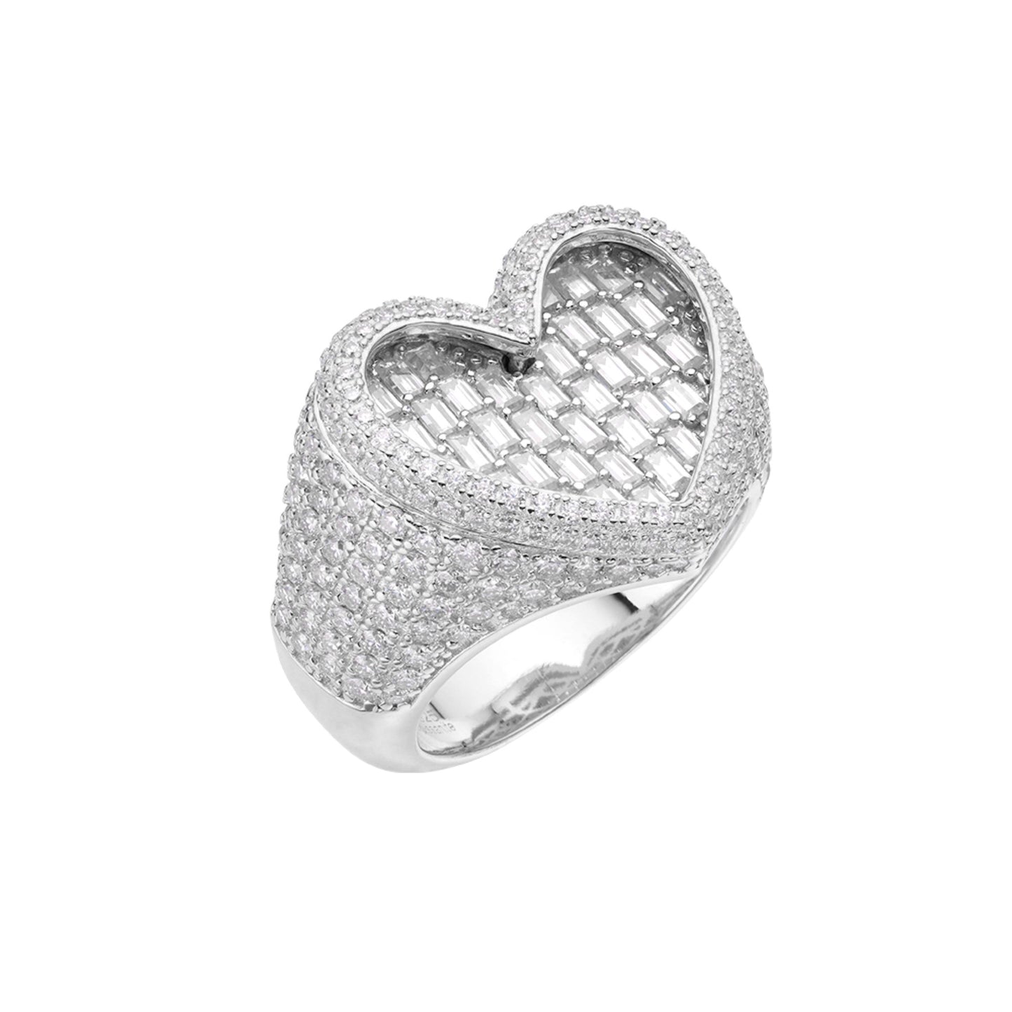 Sterling Silver Round Moissanite Heart Shape Designer Sz 9 Mens Ring RP 5 Cttw