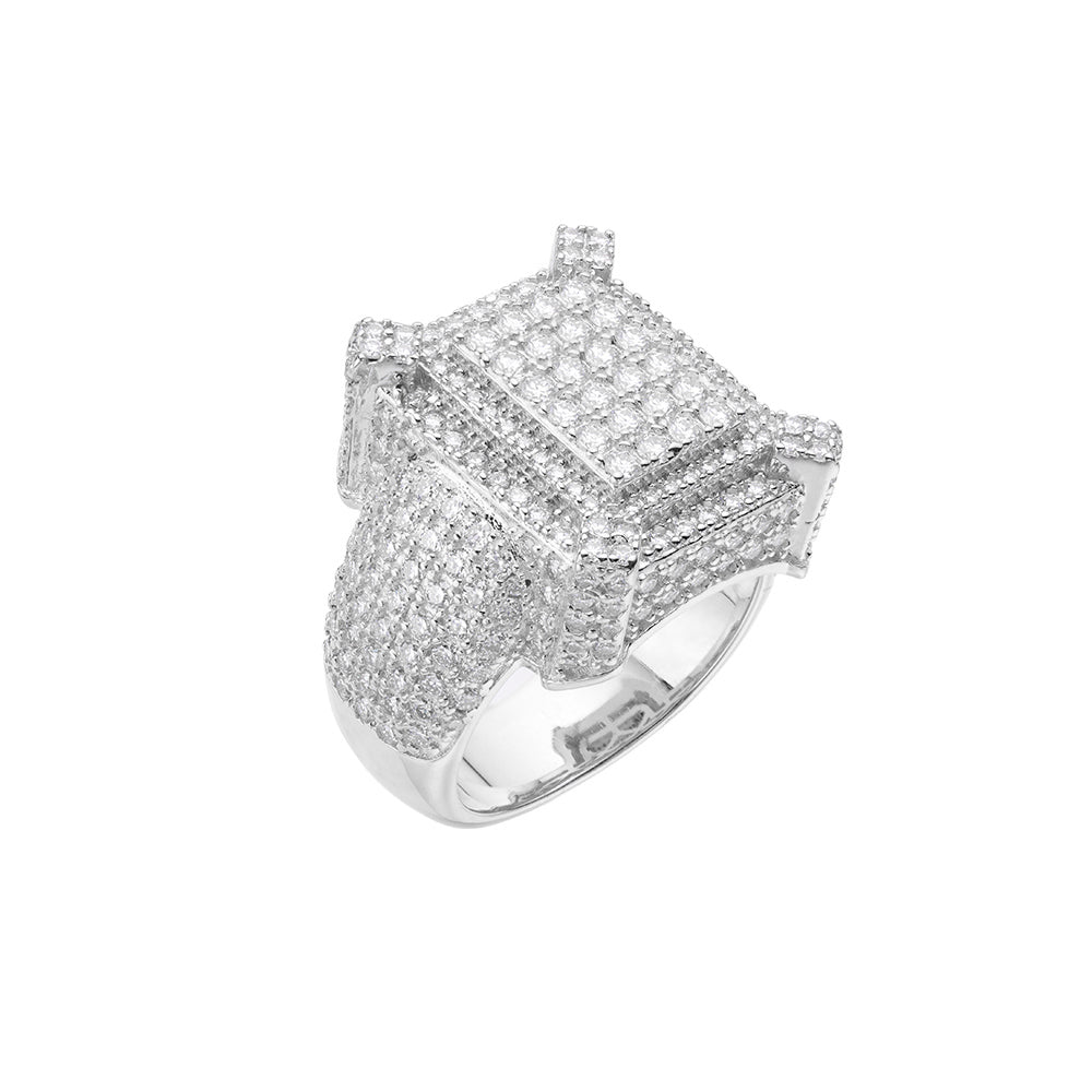 Sterling Silver Round Moissanite Square Shape Sz 9 Mens Ring RP 3-3/4 Cttw