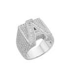 S.Silver Round Baguette Moissanite Cluster Initial A Letter Mens Ring 10 RP 5 Cttw