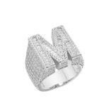 S.Silver Round Baguette Moissanite Cluster Initial M Letter Mens Ring 10 RP 5-1/3 Cttw
