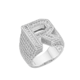 Sterling Silver Round Baguette Moissanite Cluster Initial R Letter Mens Ring 10 RP 5-1/5 Cttw