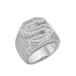 S.Silver Round Baguette Moissanite Cluster Initial S Letter Mens Ring 10 RP 4-3/4 Cttw