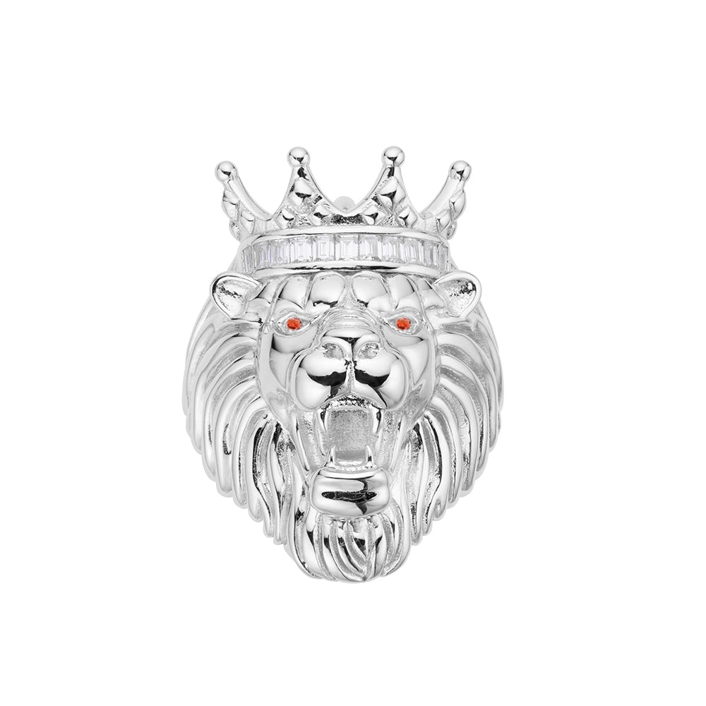 Sterling Silver Round Baguette Moissanite Roaring Lion Crown Designer Mens Ring SZ 10 RP 1/2 Cttw