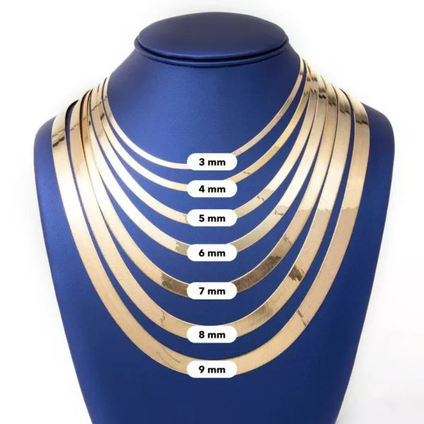 10kt Yellow Gold Herringbone Chain 7mm 7 To 24 Inches