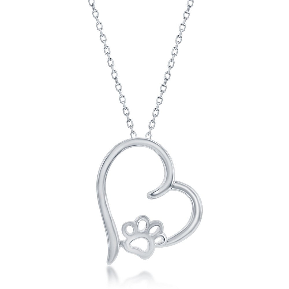 Sterling Silver, Heart Paw Print Pendant