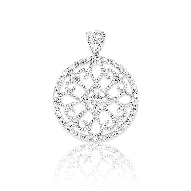 Sterling Silver Round Diamond Pendant