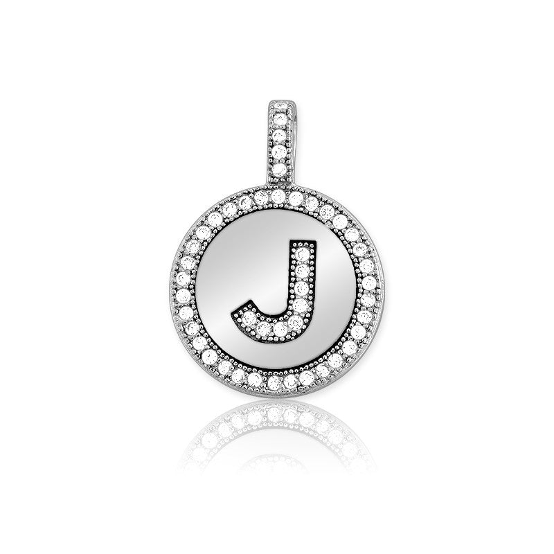 Sterling Silver Micro Pave Circle "J" Pendant W/Chain