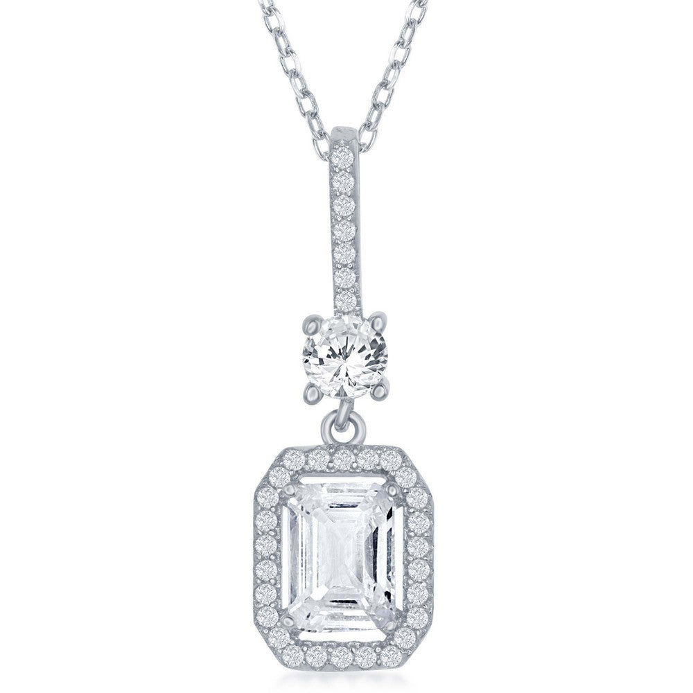 Sterling Silver Center Emerald-Cut CZ Pendant - White