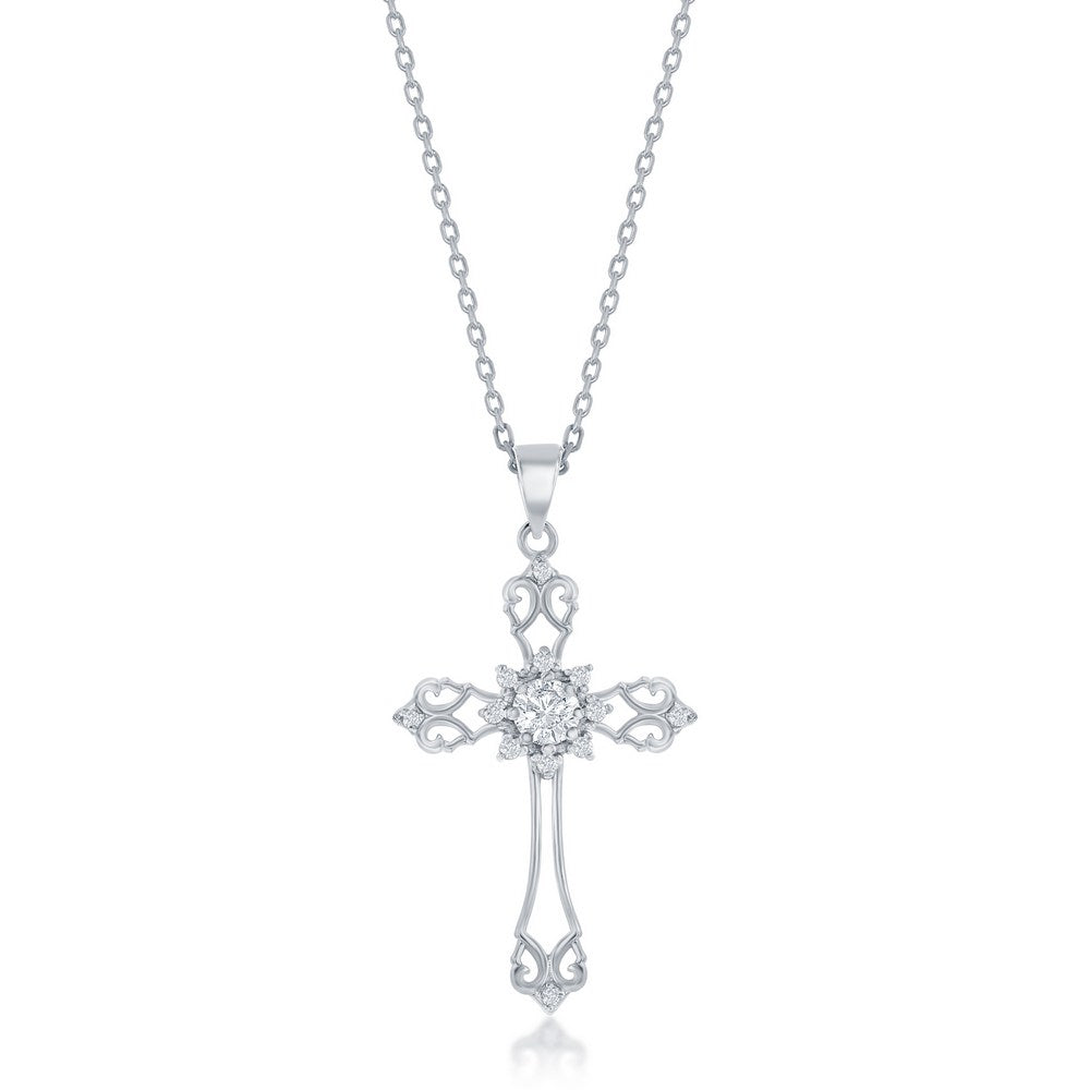 Sterling Silver, CZ Cross Pendant