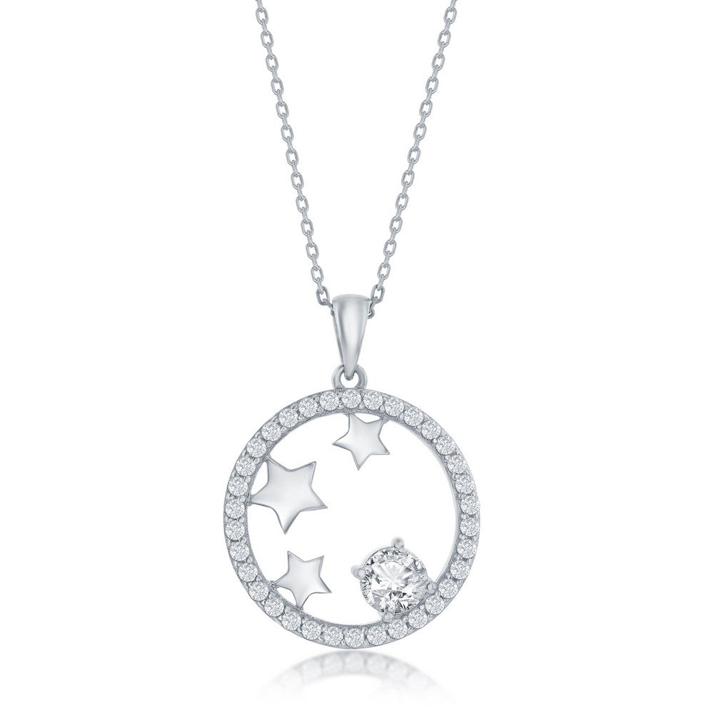 Sterling Silver, Stars CZ Circle Pendant