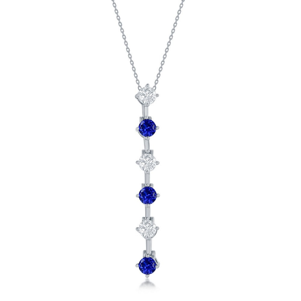 Sterling Silver, Round White & Sapphire CZ Long Pendant