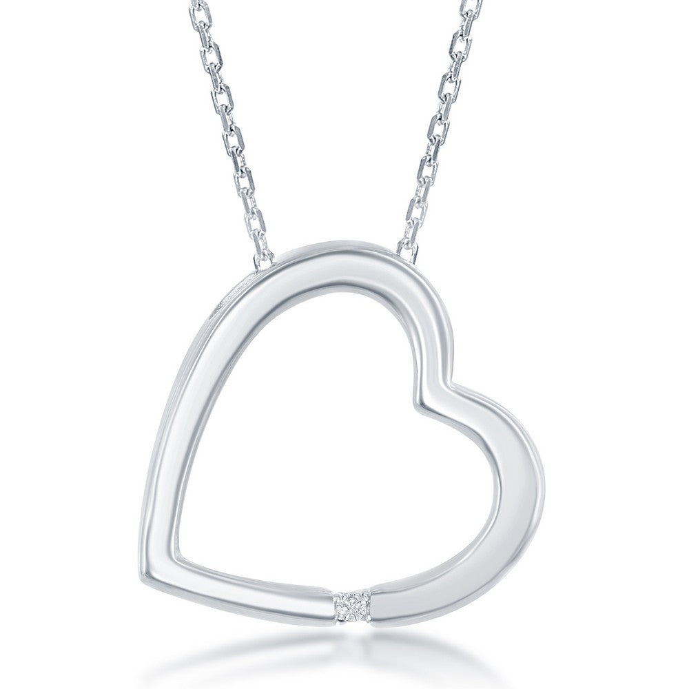 Sterling Silver, Diamond Accent Open Heart Pendant w/Chain