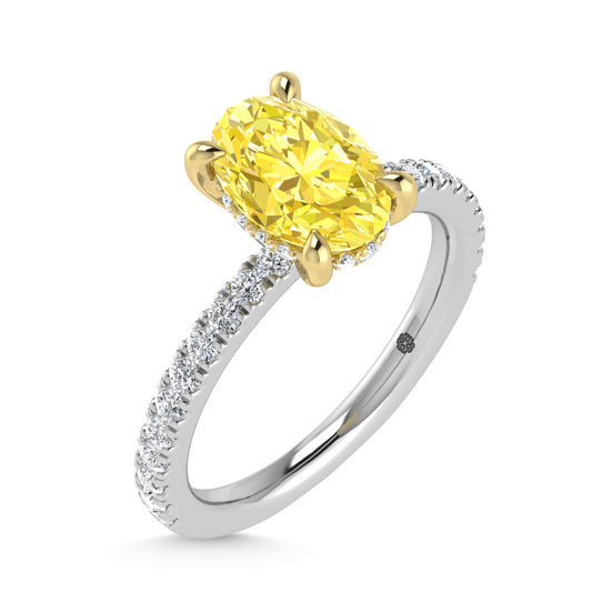 14K White Gold Lab Grown Diamond Oval Yellow 2 3/8 Ct.Tw. Engagement Ring