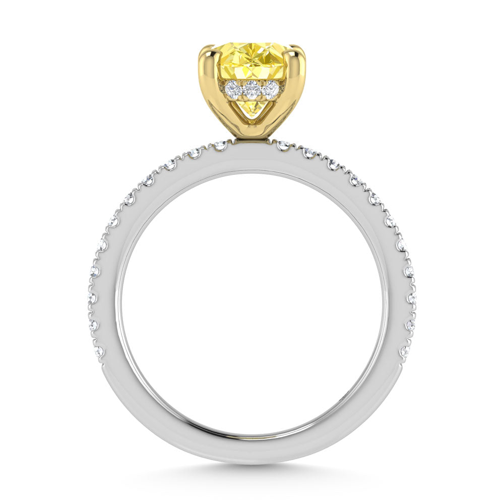 14K White Gold Lab Grown Diamond Oval Yellow 2 3/8 Ct.Tw. Engagement Ring