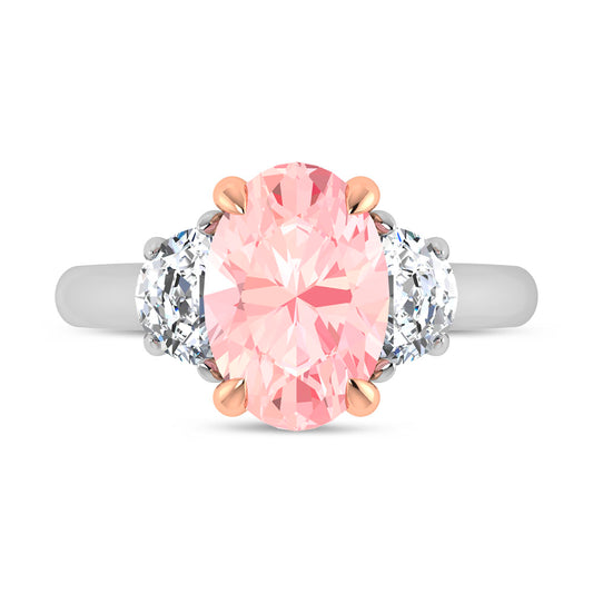 14K Two Tone Gold Lab Grown Diamond 3 1/2 Ct.Tw. Pink Oval Shape Engagement Ring (Center 3ct)