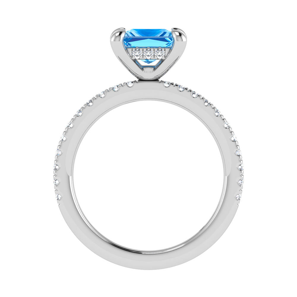 14K White Gold Lab Grown Diamond 2 3/8 Ct.Tw. Hidden Halo Engagement Ring (2ct Blue Center)