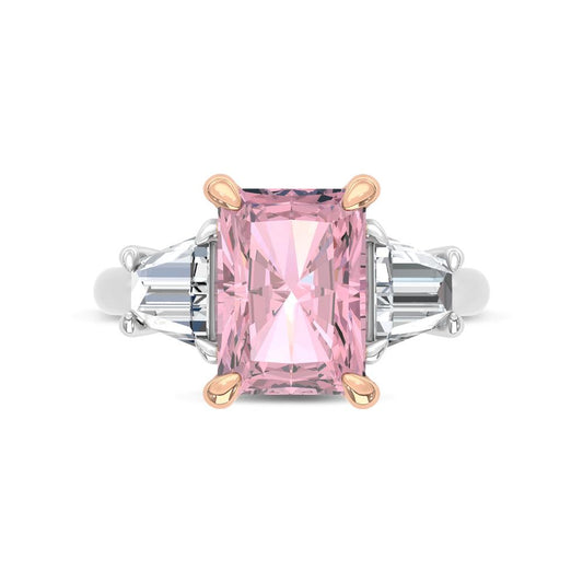 14K Two Tone Lab Grown Diamond 4 1/5 Ct.Tw. Pink Radiant Engagement Ring (Center 3ct)