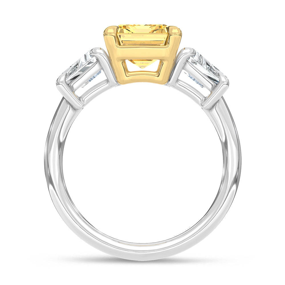 14K Two Tone Lab Grown Diamond 4 1/5 Ct.Tw. Yellow Emerald Engagement Ring (Center 3ct)