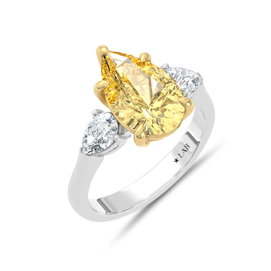14K Two Tone Gold Lab Grown Diamond 4 3/4 Ct.Tw. Yellow Pear Engagement Ring (Center 4ct)