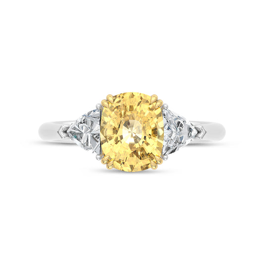14K Two Tone Gold Lab Grown Diamond 3 7/8 Ct.Tw. Yellow Cushion Engagement Ring (Center 3ct)