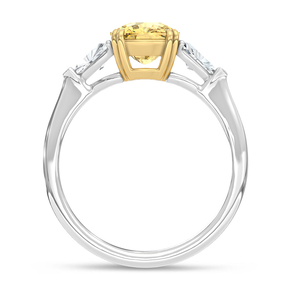 14K Two Tone Gold Lab Grown Diamond 3 7/8 Ct.Tw. Yellow Cushion Engagement Ring (Center 3ct)
