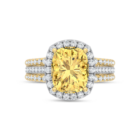 14K Two Tone Gold Lab Grown Diamond 5 3/4 Ct.Tw. Yellow Cushion Engagement Ring (Center 5ct)