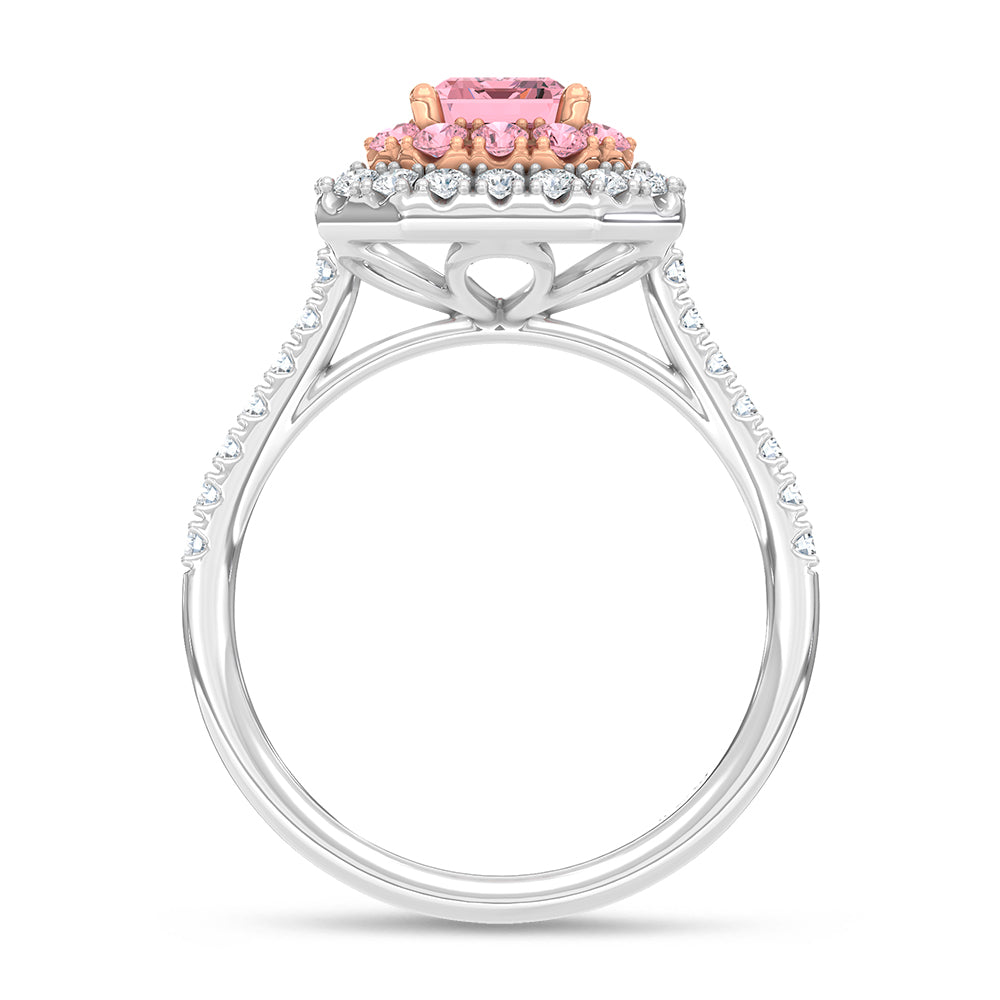 14K Two Tone Lab Grown Diamond 1 7/8 Ct.Tw. Pink Emerald Engagement Ring (Center 1ct)