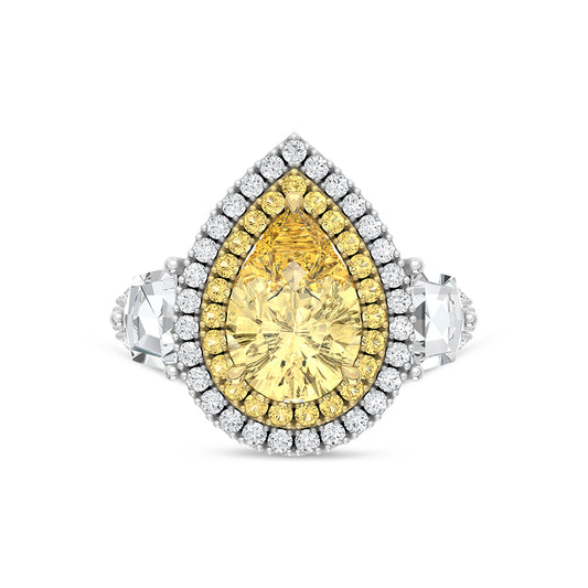 14K Two Tone Lab Grown Diamond 5 1/5 Ct.Tw. Yellow Pear Engagement Ring (Center 3 ct)