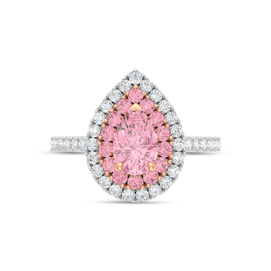 14K Two Tone Lab Grown Diamond 1 7/8 Ct.Tw. Pink Pear Engagement Ring (Center 1ct)