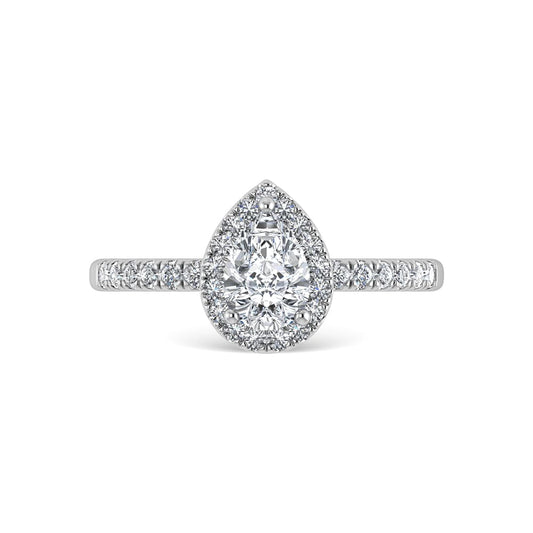14K White Gold Lab Grown Diamond 1 1/4 Ct.Tw. IGI Certified Pear Shape Halo Engagement Ring (IGI Certified Center 1ct)
