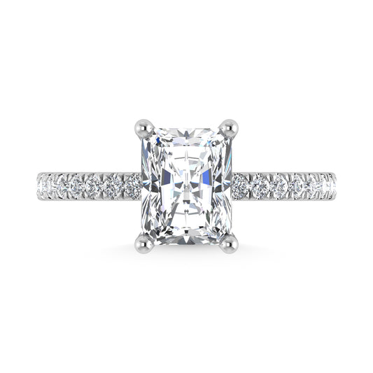 14K White Gold Lab Grown Diamond 2 3/8 Ct.Tw. Hidden Halo Engagement Ring (IGI Certfied Center Radiant 2ct)