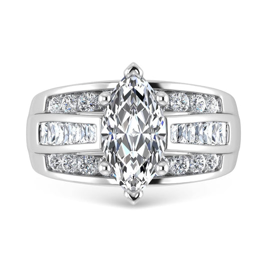 10K White Gold Lab Grown Diamond 3 7/8 ct.Tw. Marquise Shape Engagement Ring (IGI Certified Center 2ct)