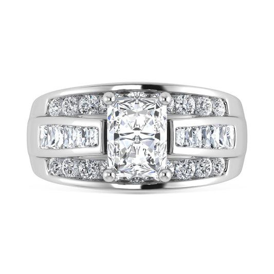 10K White Gold Lab Grown Diamond 3 7/8 ct.Tw. Radiant Shape Engagement Ring (IGI Certified Center 2ct)