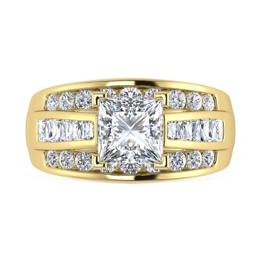 10K Yellow Gold Lab Grown Diamond 2 1/4 ct.Tw. Princess Shape Engagement Ring (IGI Certified Center 1 1/2 ct)