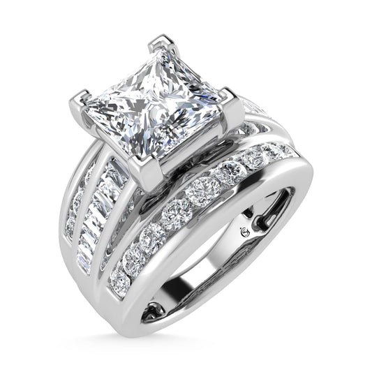 14K White Gold Lab Grown Diamond 5 ct.Tw. Princess Shape Engagement Ring (IGI Certified 4ct)