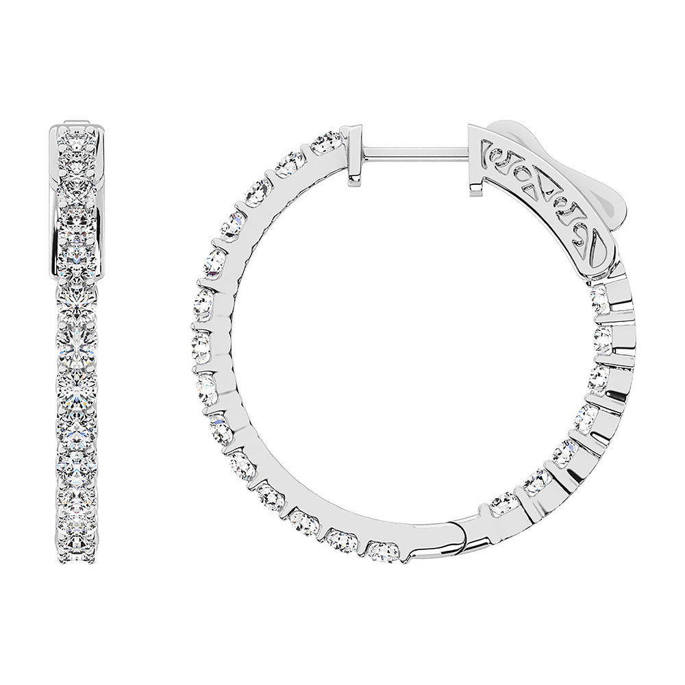 14K White Gold Lab Grown Diamond 1 3/4 Ct.Tw. In and Out Hoop Earrings ( 1 Inches)