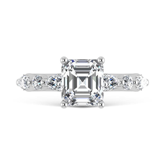 14K White Gold Lab Grown Diamond 3 5/8 Ct.Tw. Marquise and Round Shape Halo Engagement Ring (IGI Certified Center 3ct)