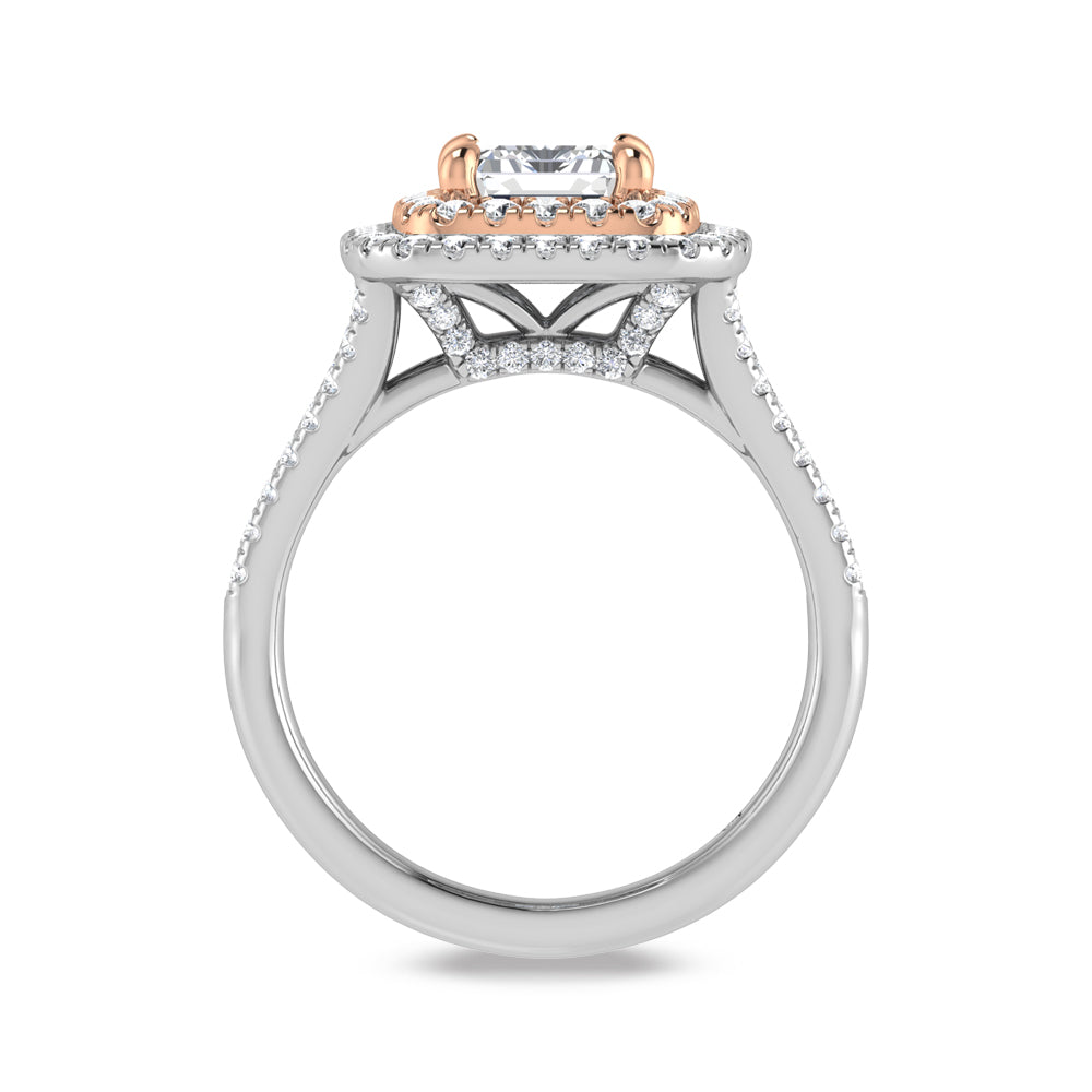 14K Two Tone Lab Grown Diamond 2 3/4 Ct.Tw. Radiant Shape Engagement Ring (IGI Certified Center 2ct)