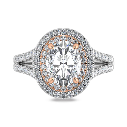 14K Two Tone Lab Grown Diamond 2 5/8 Ct.Tw. Oval Shape Engagement Ring (IGI Certified Center 2ct)