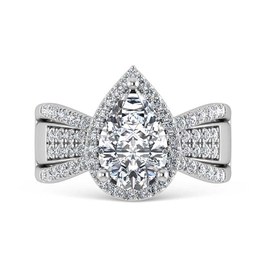 14K White Gold Lab Grown Diamond 2 1/2 Ct.Tw. Pear Shape Engagement Ring (IGI Certified Center 2ct)
