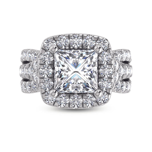 14K White Gold Lab Grown Diamond 3 1/4 Ct.Tw. Princess Shape Engagement Ring (IGI Certified Center 2ct)