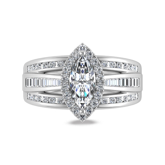 14K White Gold Lab Grown Diamond 4 1/3 Ct.Tw. Marquise Shape Engagement Ring (IGI Certified Center 3ct)
