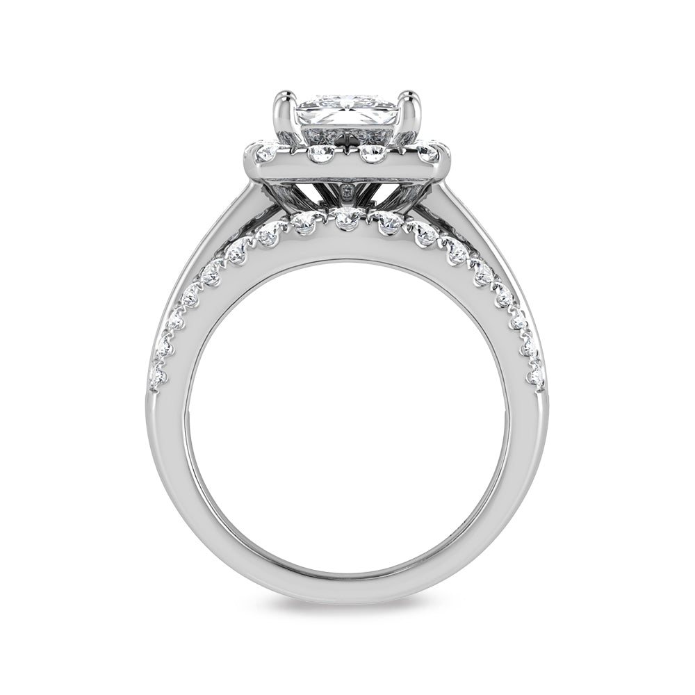14K White Gold Lab Grown Diamond 2 7/8 Ct.Tw. Princess Shape Engagement Ring (IGI Certified Center 1ct)