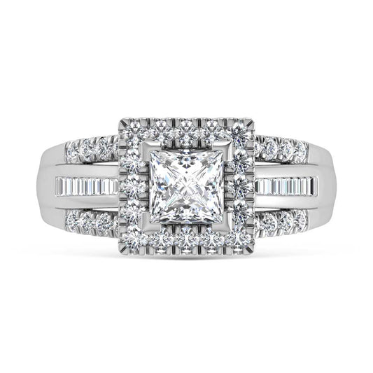 10K White Gold Lab Grown Diamond 1 7/8 Ct.Tw. Princess Shape Engagement Ring (IGI Certified Center 1ct)