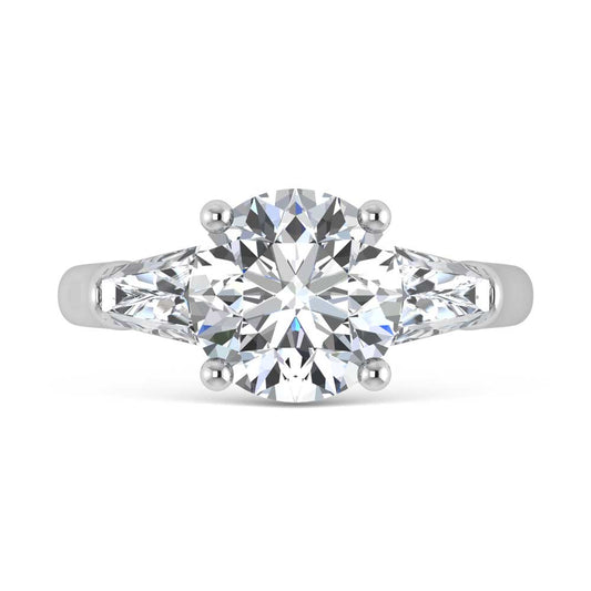14K White Gold Lab Grown Diamond 4 Ct.Tw. Round Shape Three Stone Engagement Ring