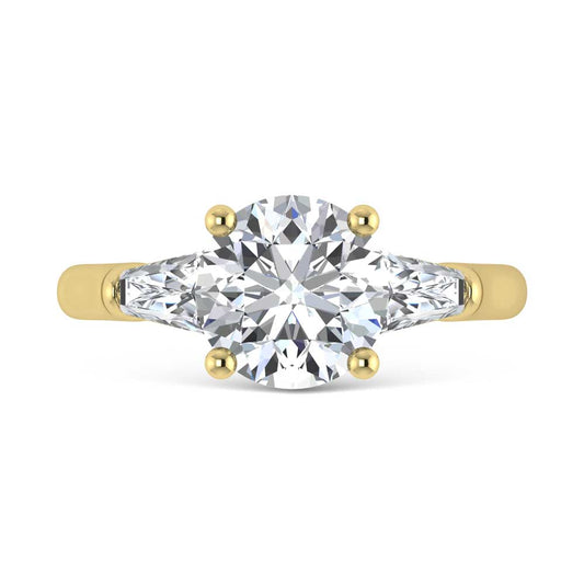 14K Yellow Gold Lab Grown Diamond 2 3/4 Ct.Tw. Round Shape Three Stone Engagement Ring